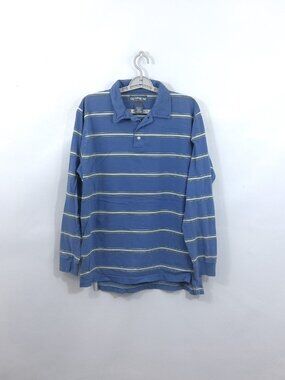 Old College Inn Men's Vintage 90s Striped Knit Polo Shirt Blue White  L